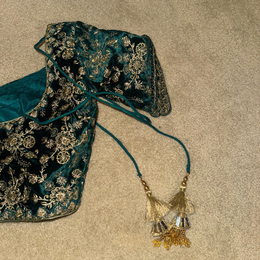 Teal Embroidered Lehenga Choli - Picture 13 of 15